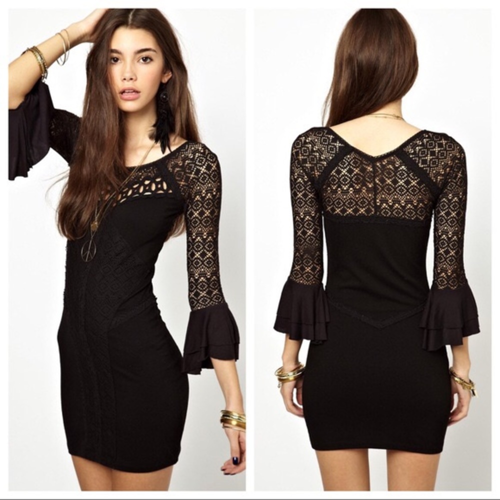 FREE PEOPLE | City Girl Dress Black Crochet Dress